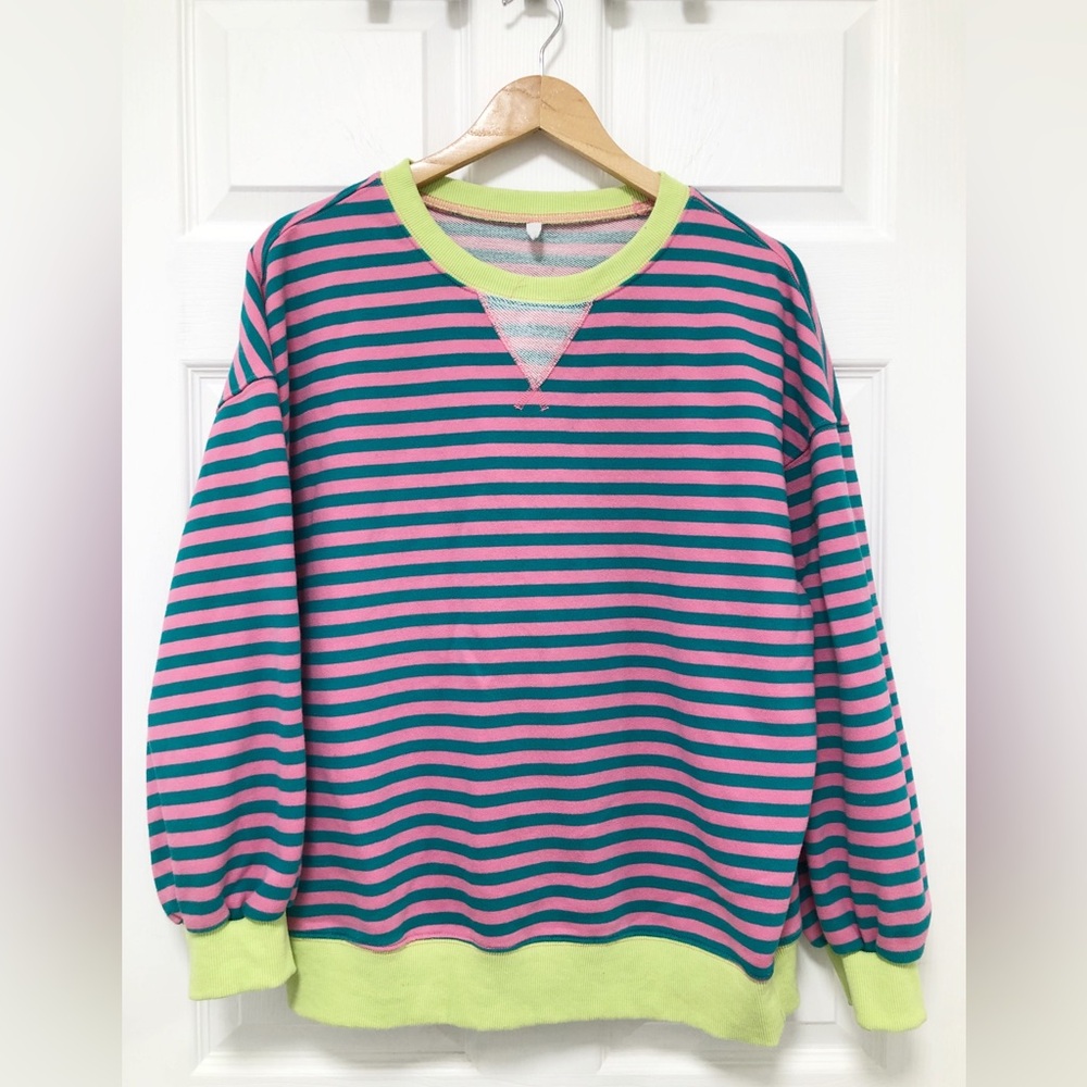 Striped Pink and Teal Green Sweatshirt size Small